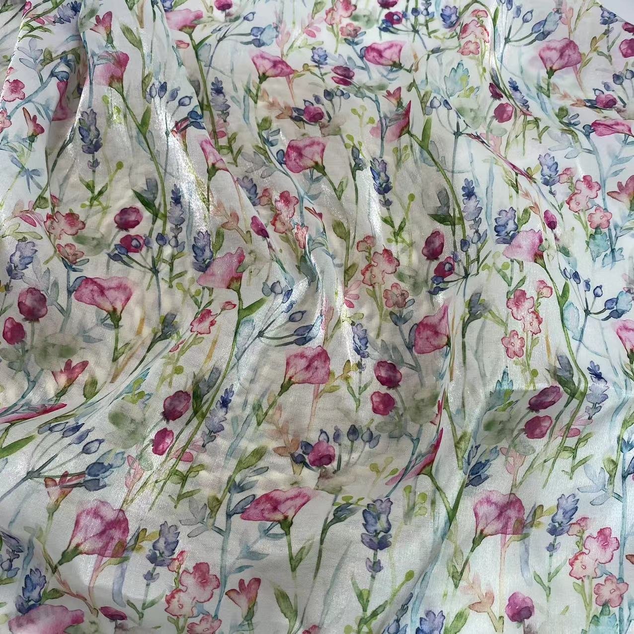 wholesale cheap price luxury 64gsm tulle shiny digital printing flowers liquid gaza organza fabric for kids dress