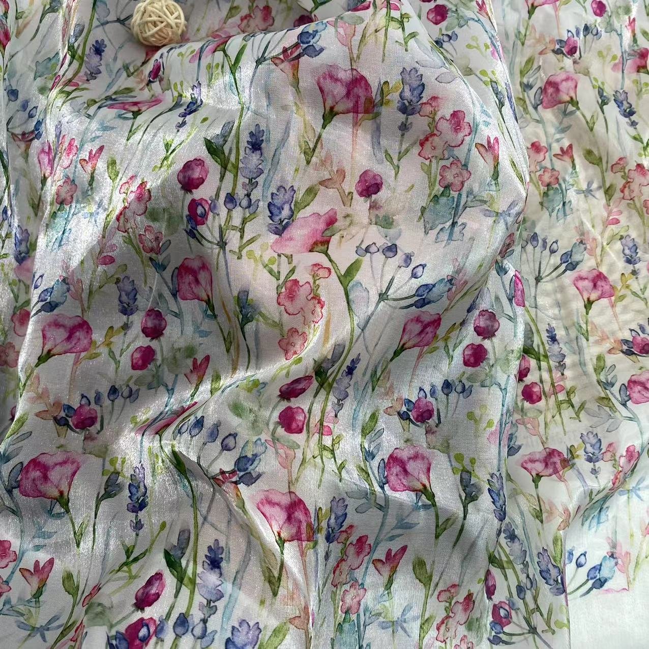 wholesale cheap price luxury 64gsm tulle shiny digital printing flowers liquid gaza organza fabric for kids dress