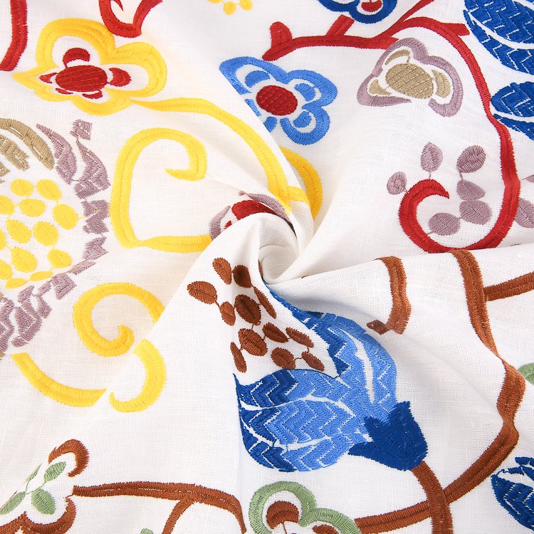 HA-18109C New style woven mutli color polyester linen linen embroidery fabric for women garment