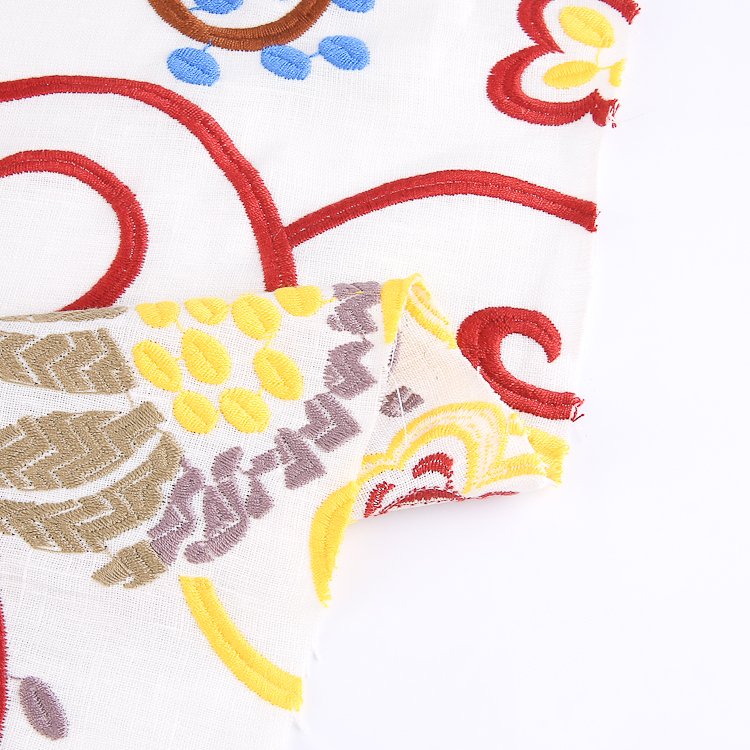 HA-18109C New style woven mutli color polyester linen linen embroidery fabric for women garment