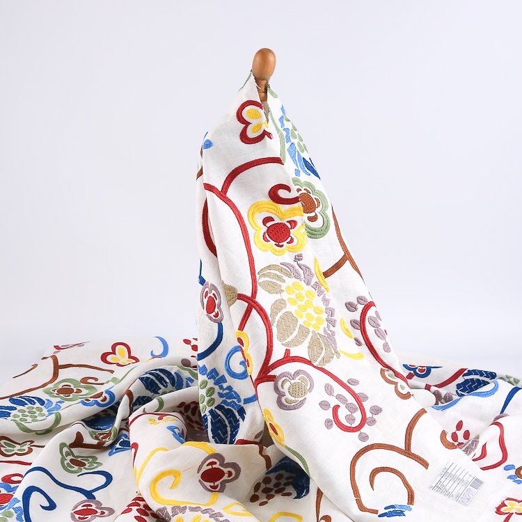 HA-18109C New style woven mutli color polyester linen linen embroidery fabric for women garment