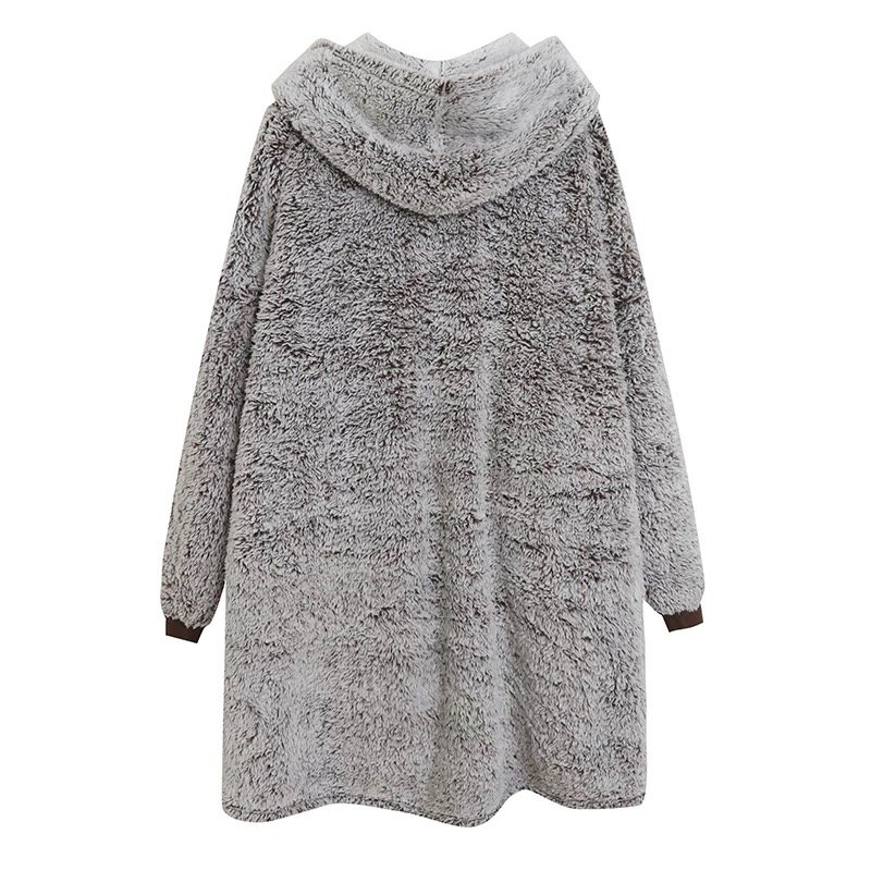 Thick Customized High Quality Flannel Velvet Oversize Soft Hand-feel Warm Fiber Gray Long Pajamas Robe Sleepwear Sleep Romper