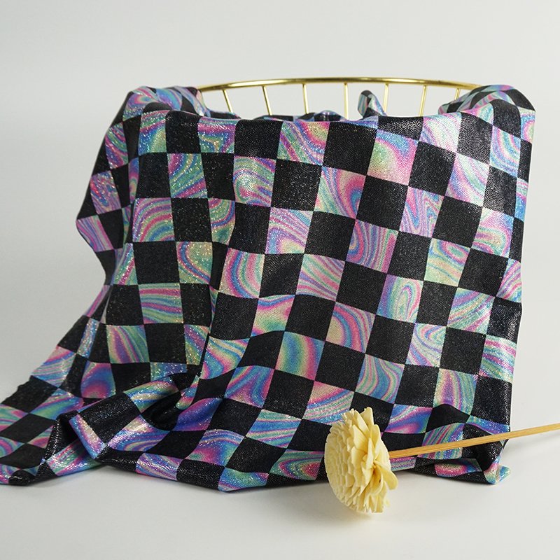 Mosaic pattern print glitter shiny hologram polyester spandex holographic fabric