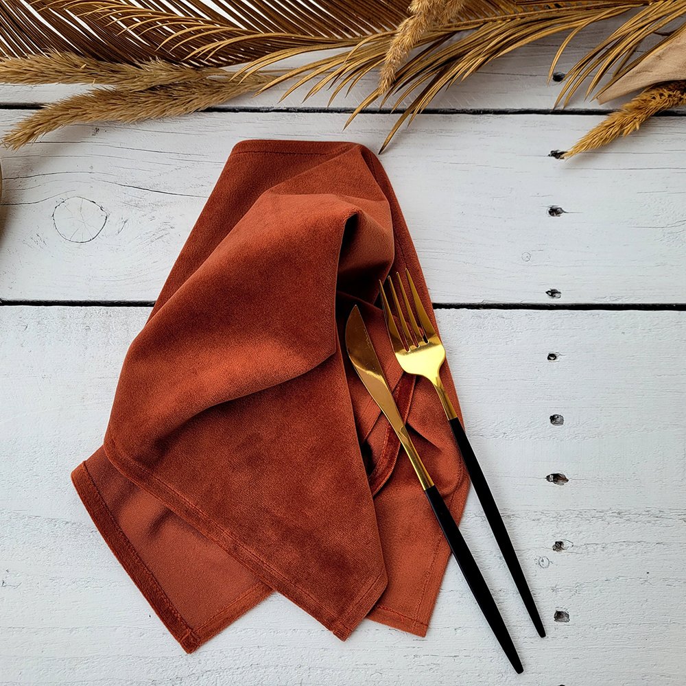 Custom Color Wrapped Edge polyester Velvet linen napkins for wedding OEKO-Tex organic French fabric Embroidered flannel placemat