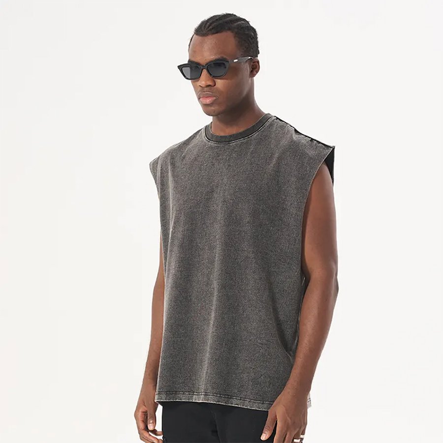 Wholesale Vintage Style Acid Wash Logo Printed Men's Heavyweight Cotton Oversize T-Shirt Blank Jersey Fabric