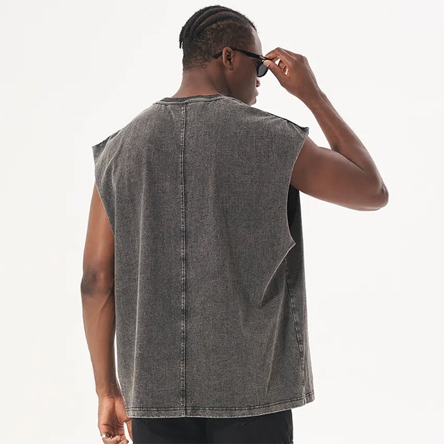 Wholesale Vintage Style Acid Wash Logo Printed Men's Heavyweight Cotton Oversize T-Shirt Blank Jersey Fabric