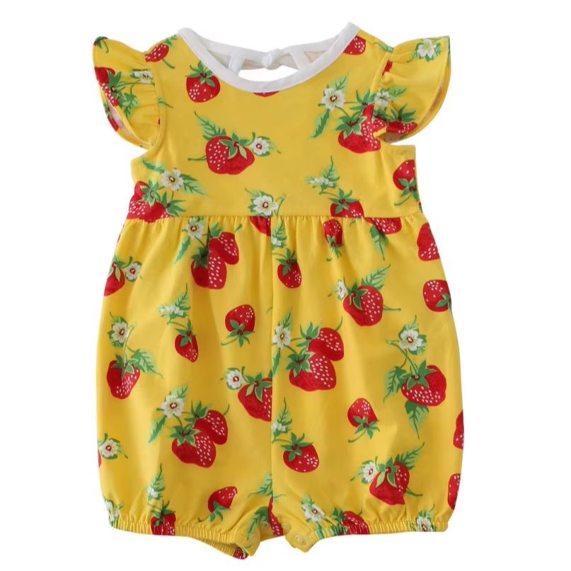 Best Seller Summer Casual Cotton Strawberry Print Mixed Suit Baby Children OEKO Certified Fabric Bamboo Fiber Cartoon Pattern
