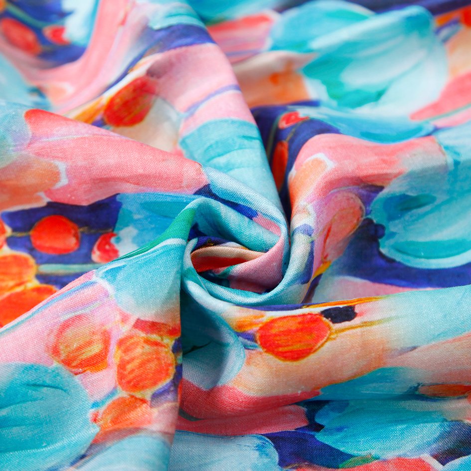 Sustainable high pixel digital printing fabrics 100% linen fabric for women clothing