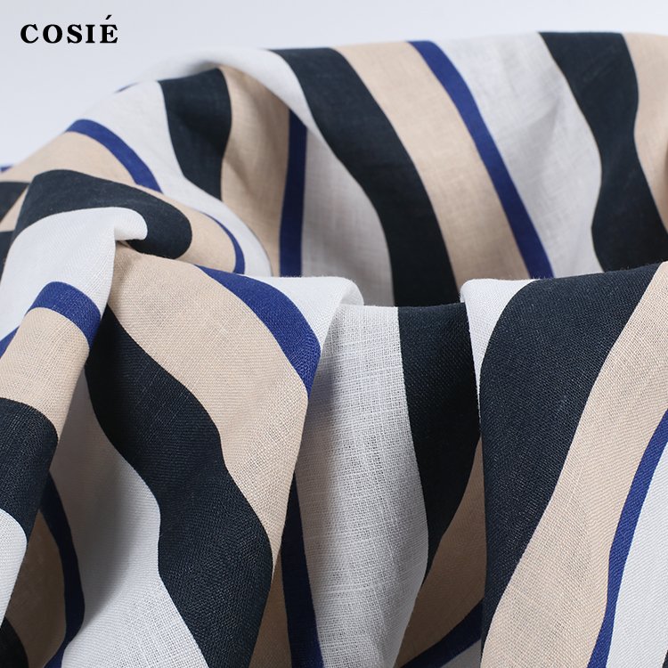 High quality custom digital printing 200GSM stripe 100% pure linen fabric for pants men