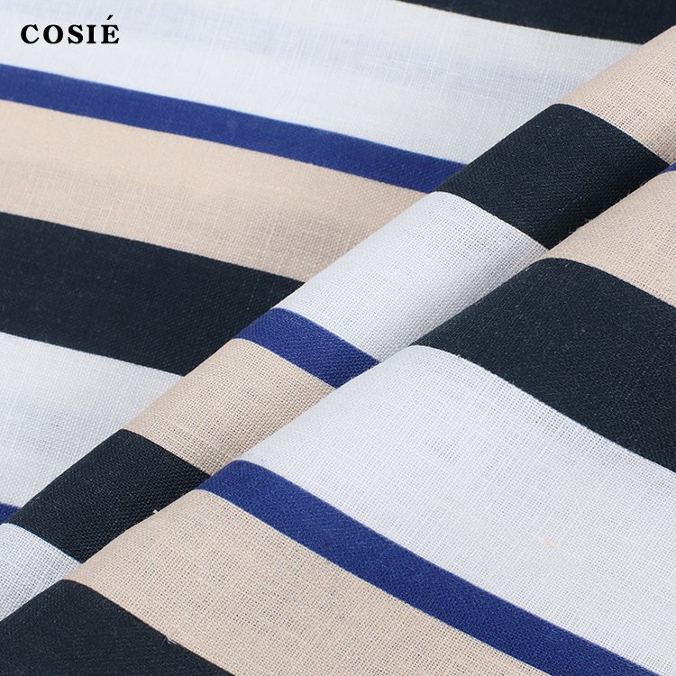High quality custom digital printing 200GSM stripe 100% pure linen fabric for pants men