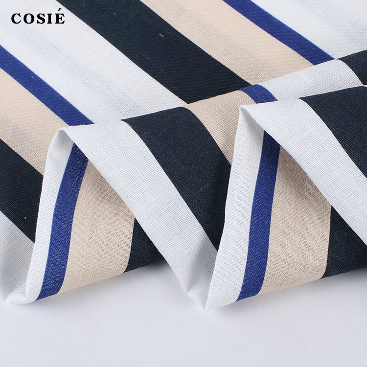 High quality custom digital printing 200GSM stripe 100% pure linen fabric for pants men