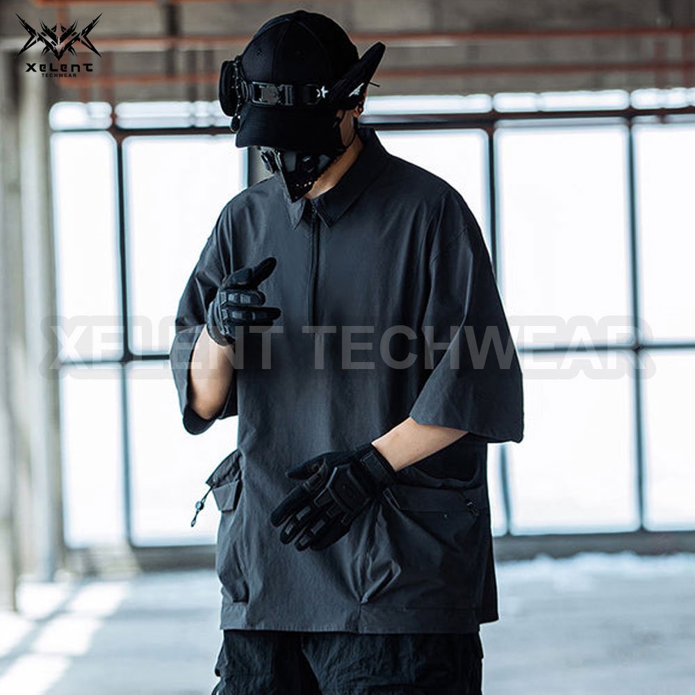 OEM Cyberpunk Techwear Black T-Shirt Futuristic Design, Functional Pockets, High-Tech Fabric