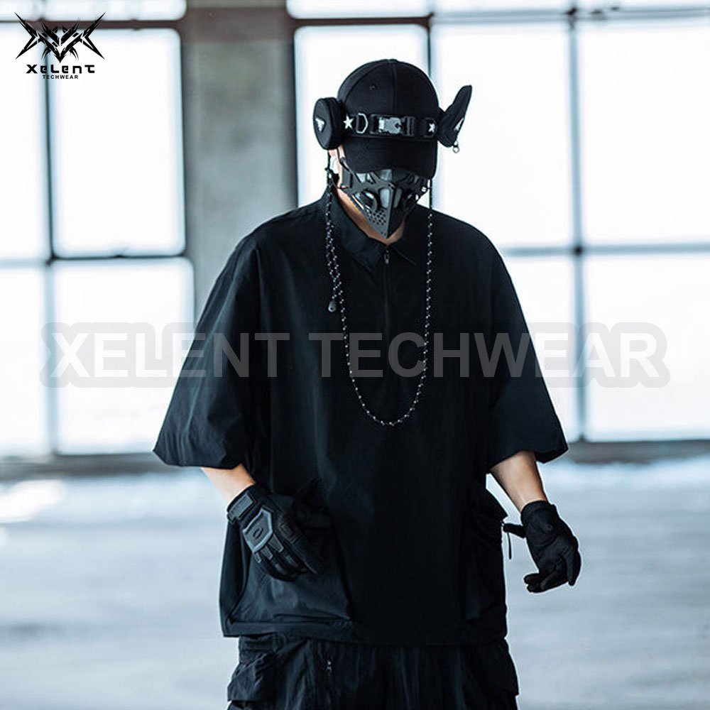 OEM Cyberpunk Techwear Black T-Shirt Futuristic Design, Functional Pockets, High-Tech Fabric