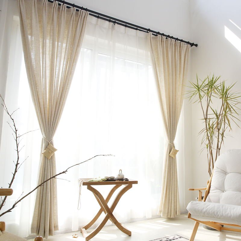 Linen Curtains for Living Room Back Tab Pocket Drape Light Filtering Curtains Window Curtains Europe Window in India Woven Solid