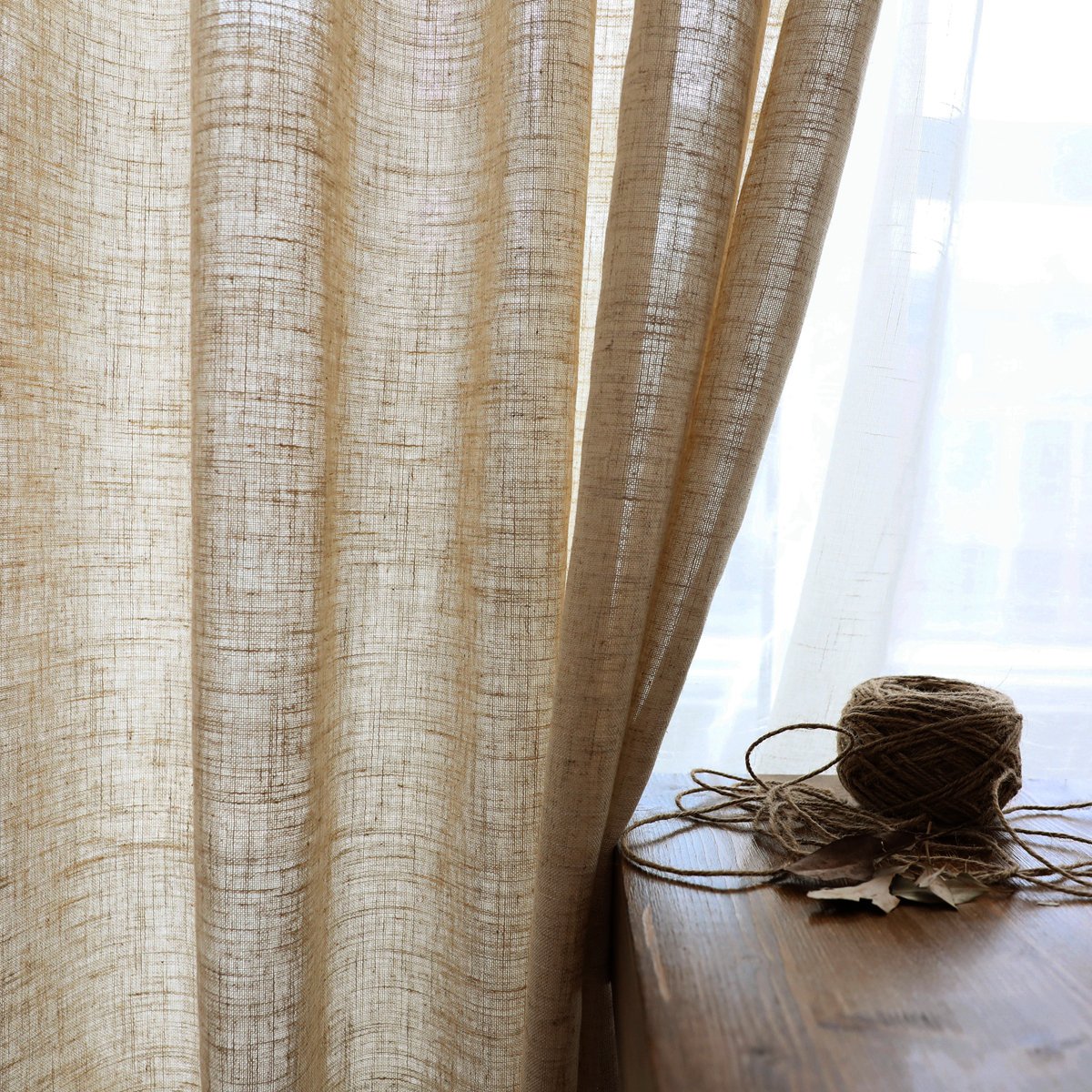 Linen Curtains for Living Room Back Tab Pocket Drape Light Filtering Curtains Window Curtains Europe Window in India Woven Solid