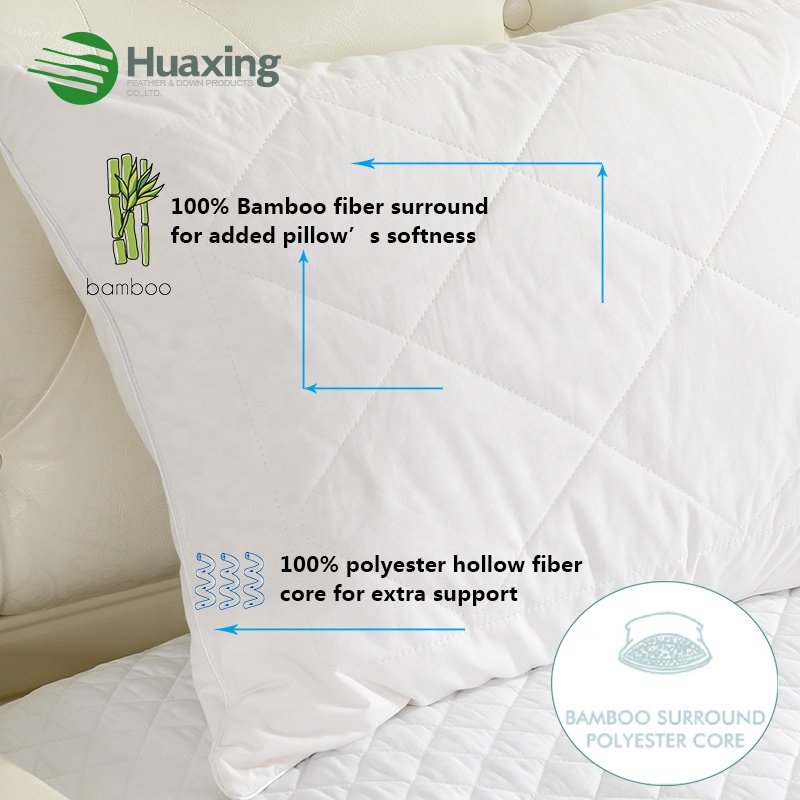 Soft and Breathable cool natural bamboo cotton pillow casing chamber design Quilted Bed Pillow