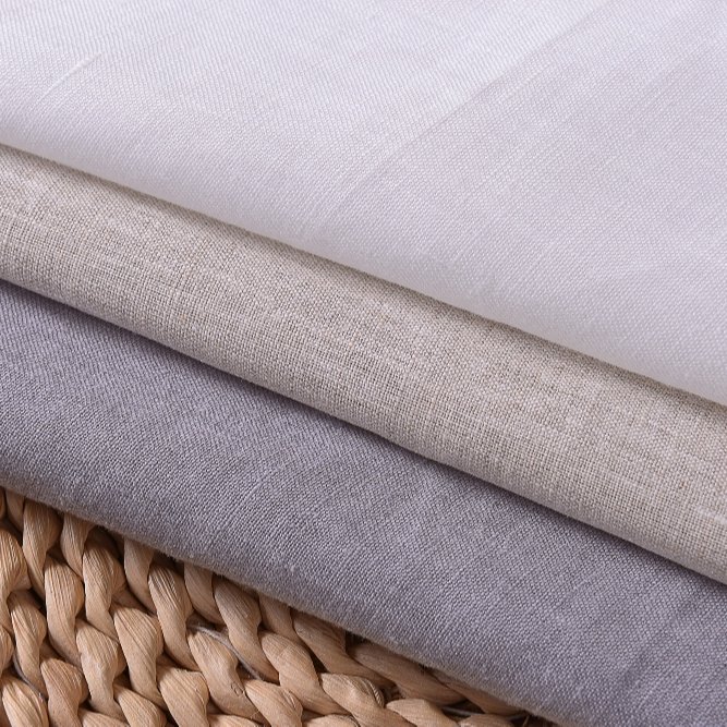 100% linen fabric plain dyed for dress woven 110" wide width for home textile garment beige ready stock