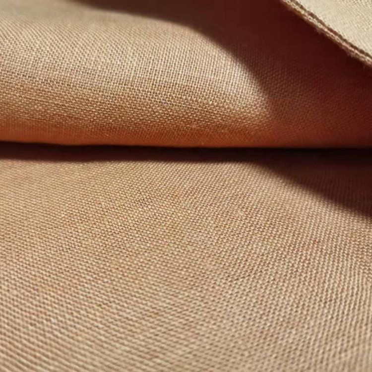 100% linen fabric plain dyed for dress woven 110" wide width for home textile garment beige ready stock