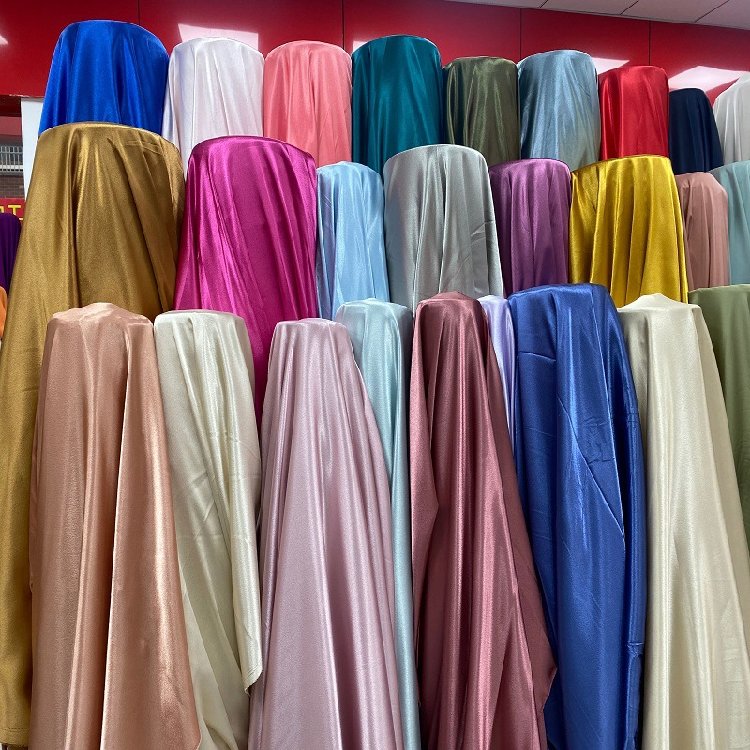 Hot Sale American Satin Fabric Crystal Shiny Silk Fabric Glitter Poly Satin Fabric