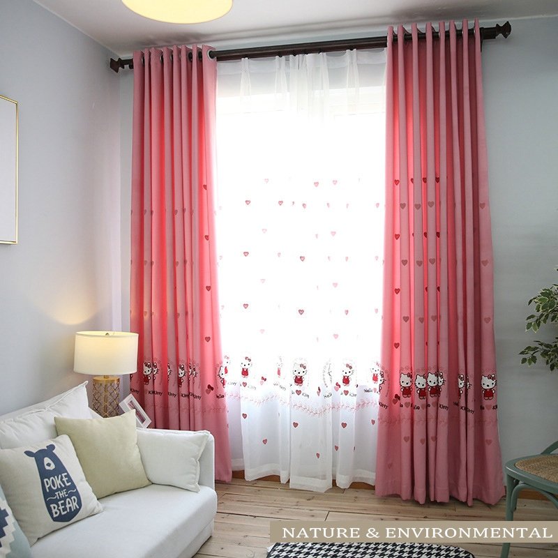 Cartoon curtain fabric natural embroidery linen curtain raw materials