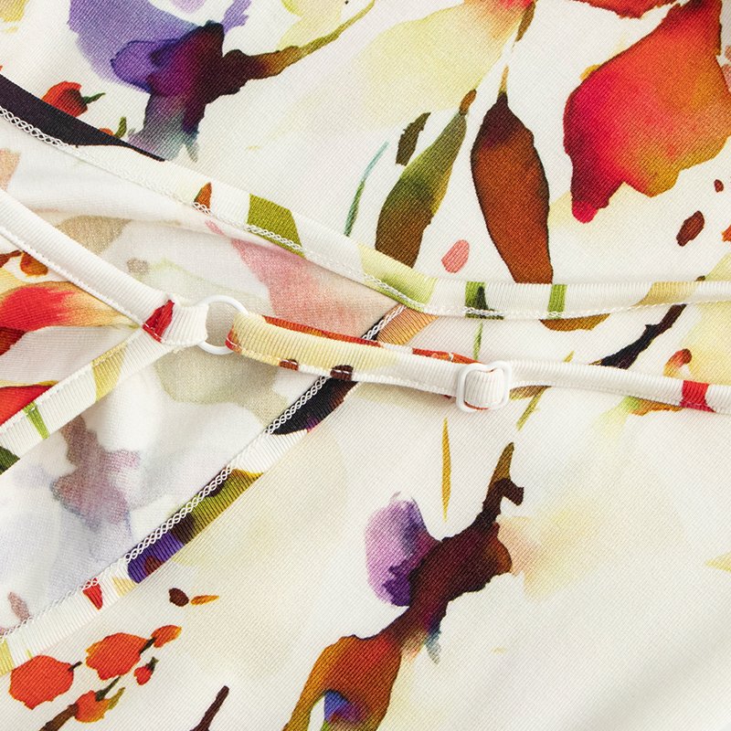 White Base with Maple Leaf Print Sleeveless Dress in Breathable Bamboo-Cotton