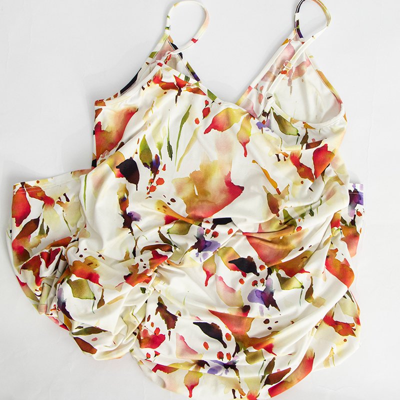 White Base with Maple Leaf Print Sleeveless Dress in Breathable Bamboo-Cotton