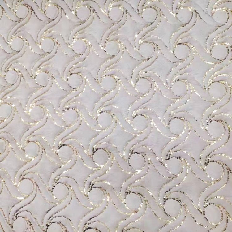 Soft Velvet Recycled 100% Polyester Velvet Fabric Sequin Embroidery on Plush Fabric for Sofa