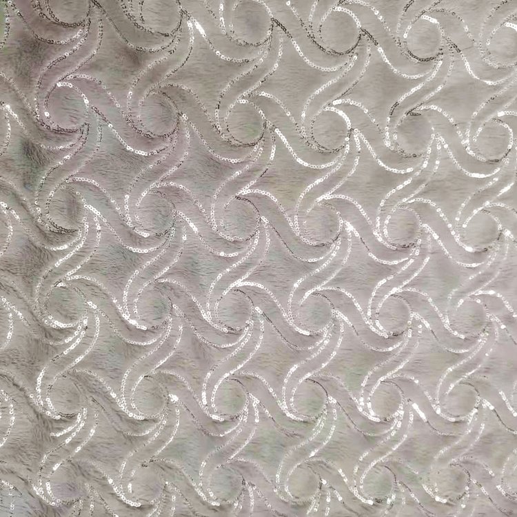 Soft Velvet Recycled 100% Polyester Velvet Fabric Sequin Embroidery on Plush Fabric for Sofa