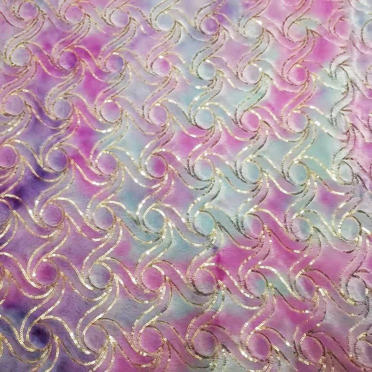 Soft Velvet Recycled 100% Polyester Velvet Fabric Sequin Embroidery on Plush Fabric for Sofa
