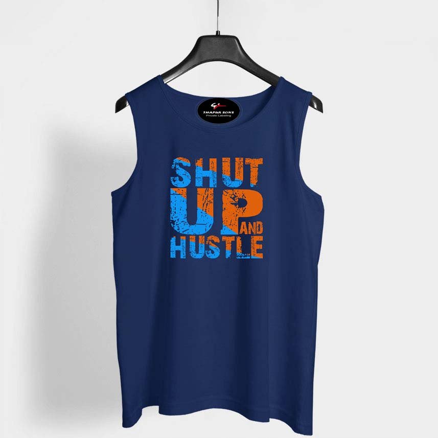 High Quality Cotton Sleeveless Tank Top Fashion Solid Color Gym Fitness Workout Singlet with Muscle Print for Bodybuilding