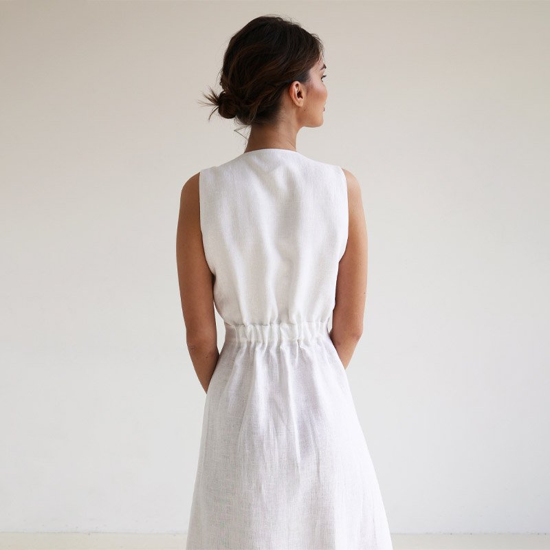 Customizable 100% linen dress for women V-neck sleeveless midi casual sweet women linen dresses