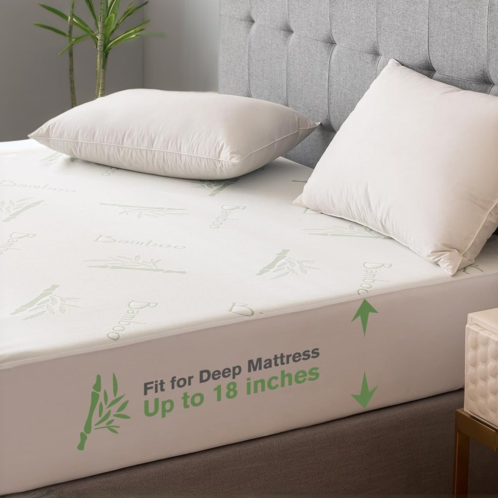 Breathable Mattress Protector Bamboo Viscose Waterproof Queen Size Mattress Pad Cover