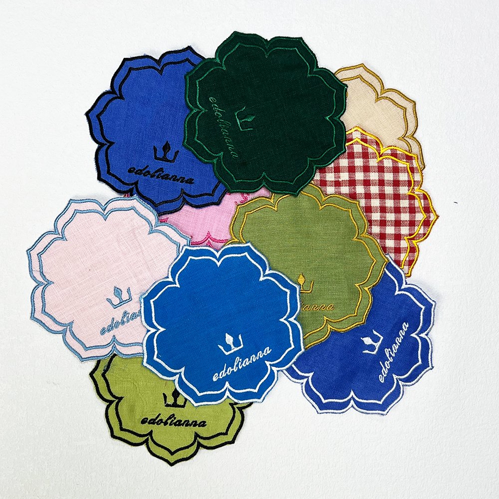 15x15cm Random color samples Wholesale pure Linen cocktail Napkin Custom coaster embroidered edge Cotton Linen Reference sample