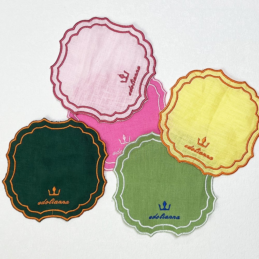 15x15cm Random color samples Wholesale pure Linen cocktail Napkin Custom coaster embroidered edge Cotton Linen Reference sample