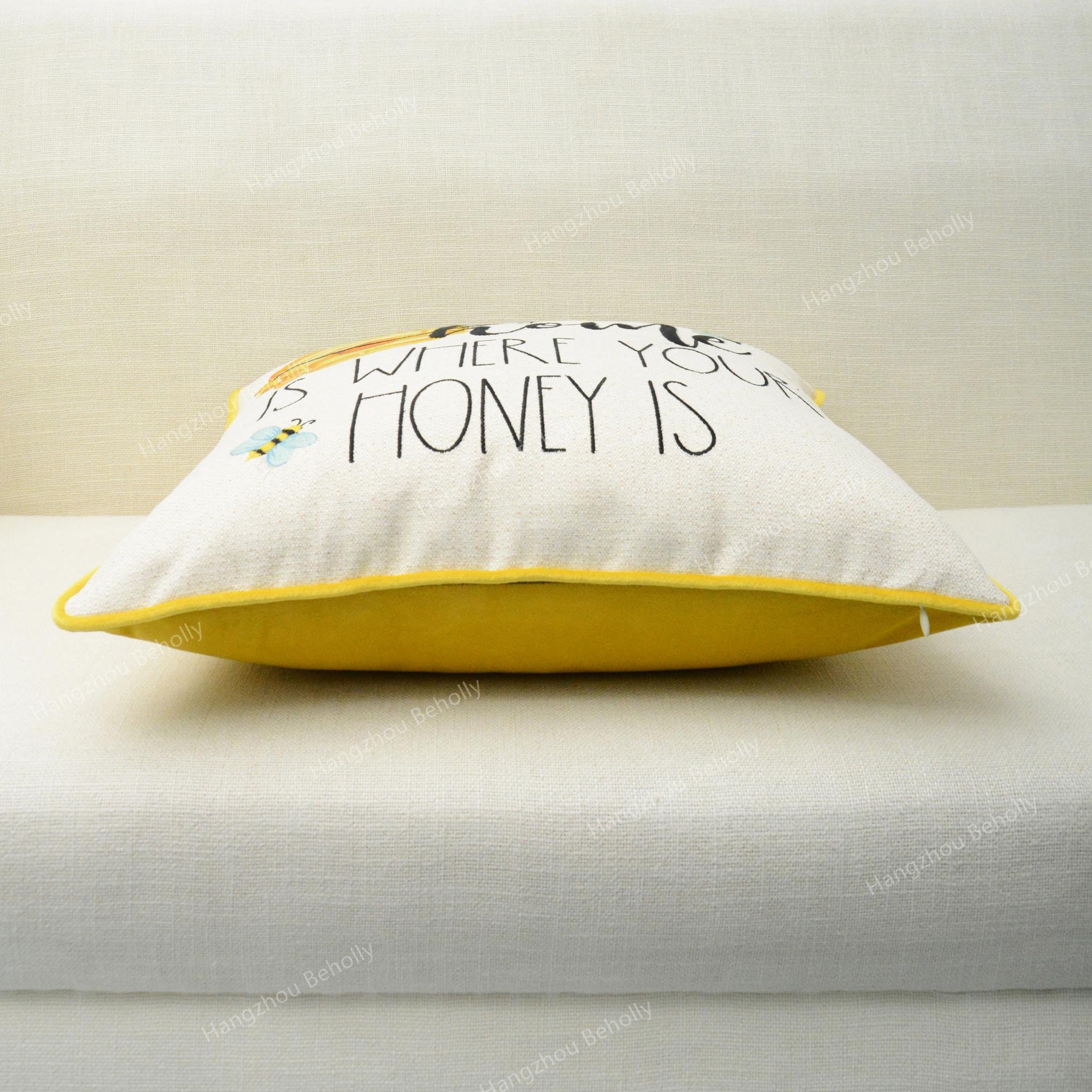 High Quality Luxury Printing Bees Embroidered Linen Throw Pillow Cover Cushion Cover For Sofa Decorative