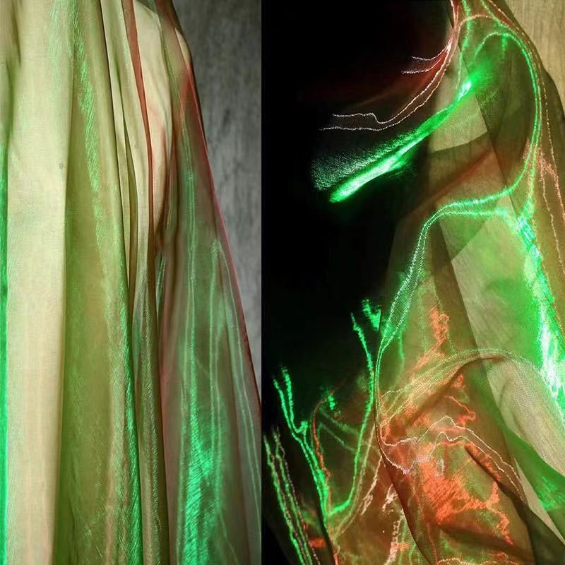 High quality two tone iridescent organza fabric polyester satin digital print fabric dance wear colors in stock fabric for dress