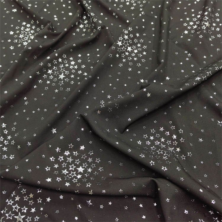 New product lightweight no elasticity 100% polyester abaya fabric star bronzing karachi black fabric for abaya