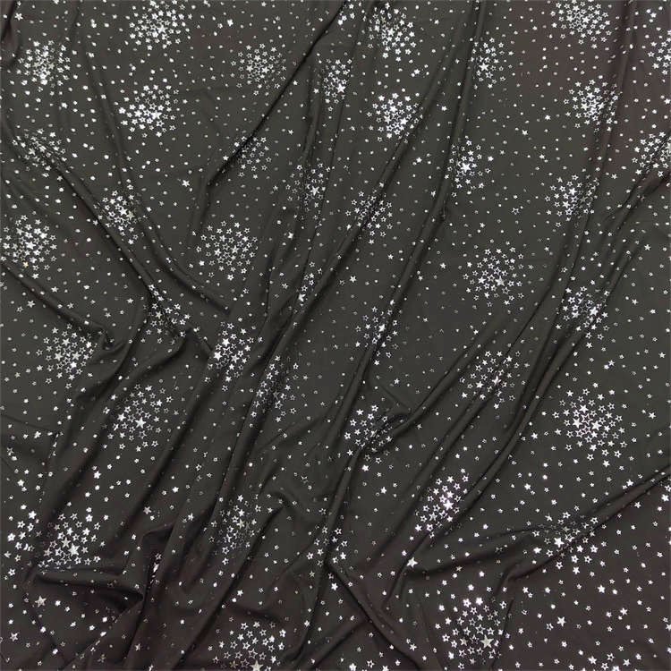 New product lightweight no elasticity 100% polyester abaya fabric star bronzing karachi black fabric for abaya