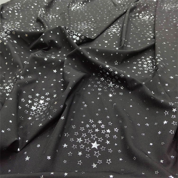 New product lightweight no elasticity 100% polyester abaya fabric star bronzing karachi black fabric for abaya