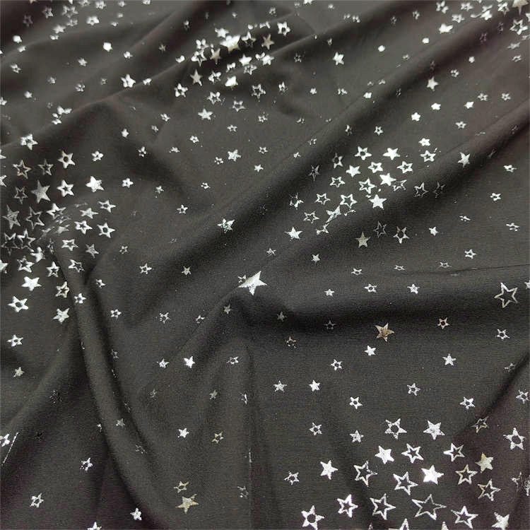 New product lightweight no elasticity 100% polyester abaya fabric star bronzing karachi black fabric for abaya