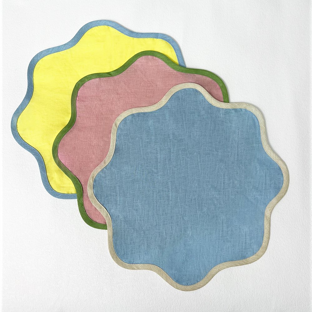 Personalized custom embroidered edge color block flax pure circular placemat custom cloth linen Napkins with monogram