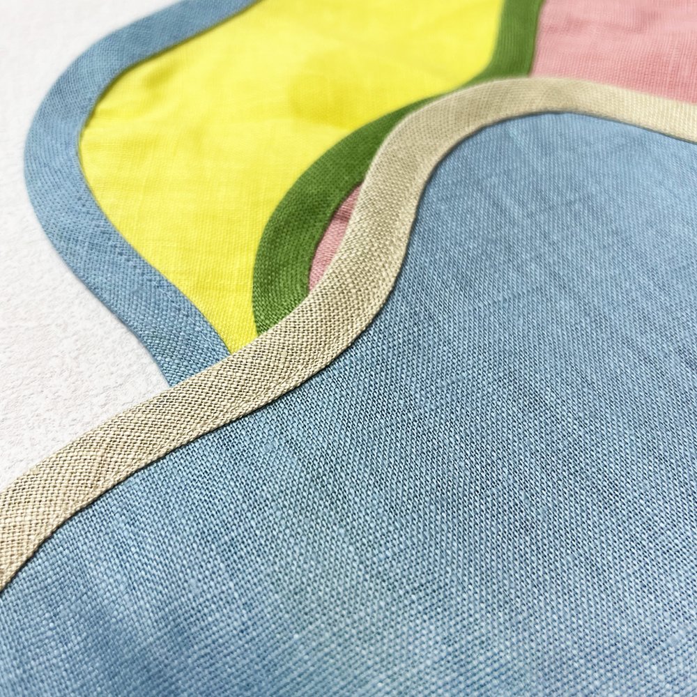 Personalized custom embroidered edge color block flax pure circular placemat custom cloth linen Napkins with monogram