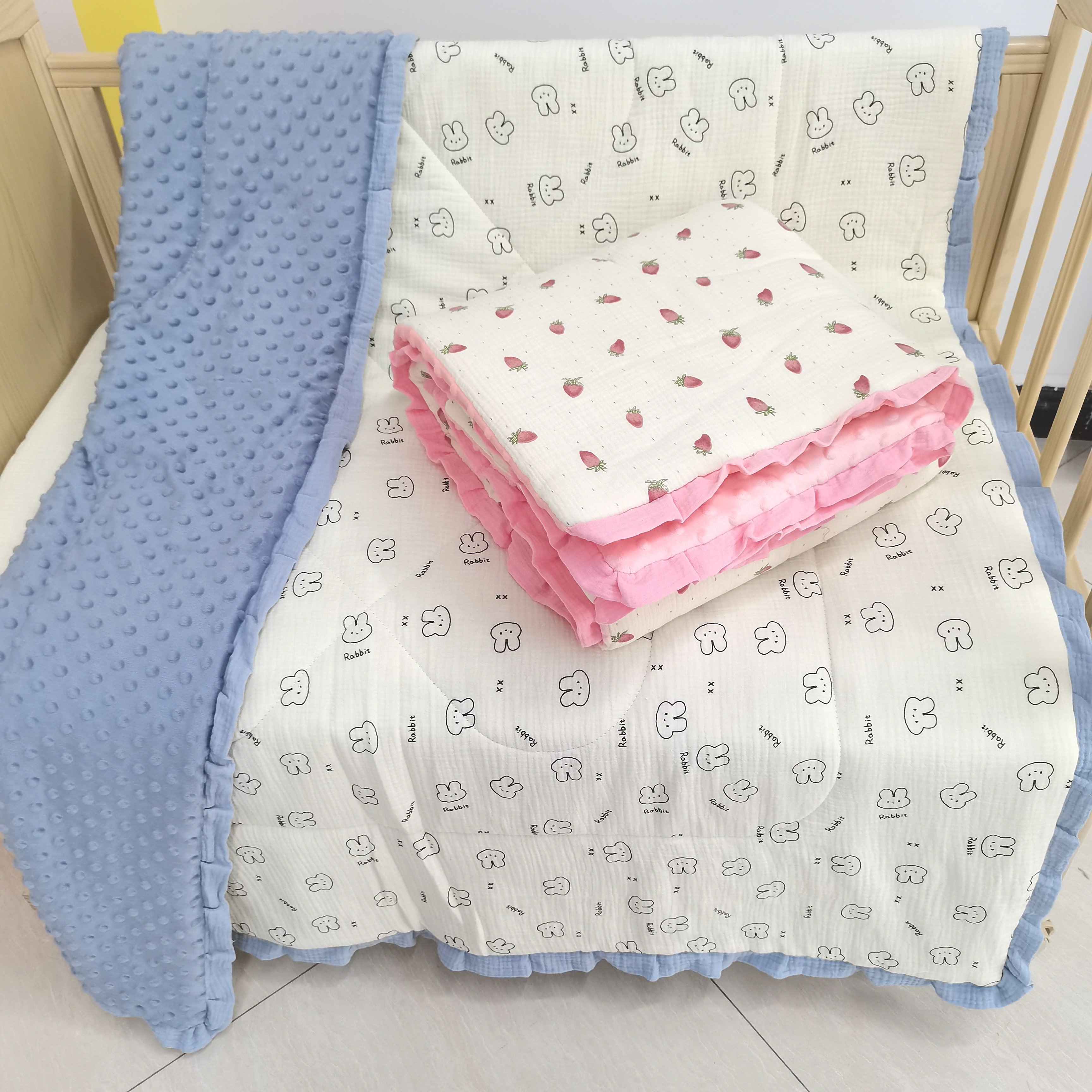 cotton printed cotton wrinkled fabric, 100*100children's super soft baby blanket cover blanket