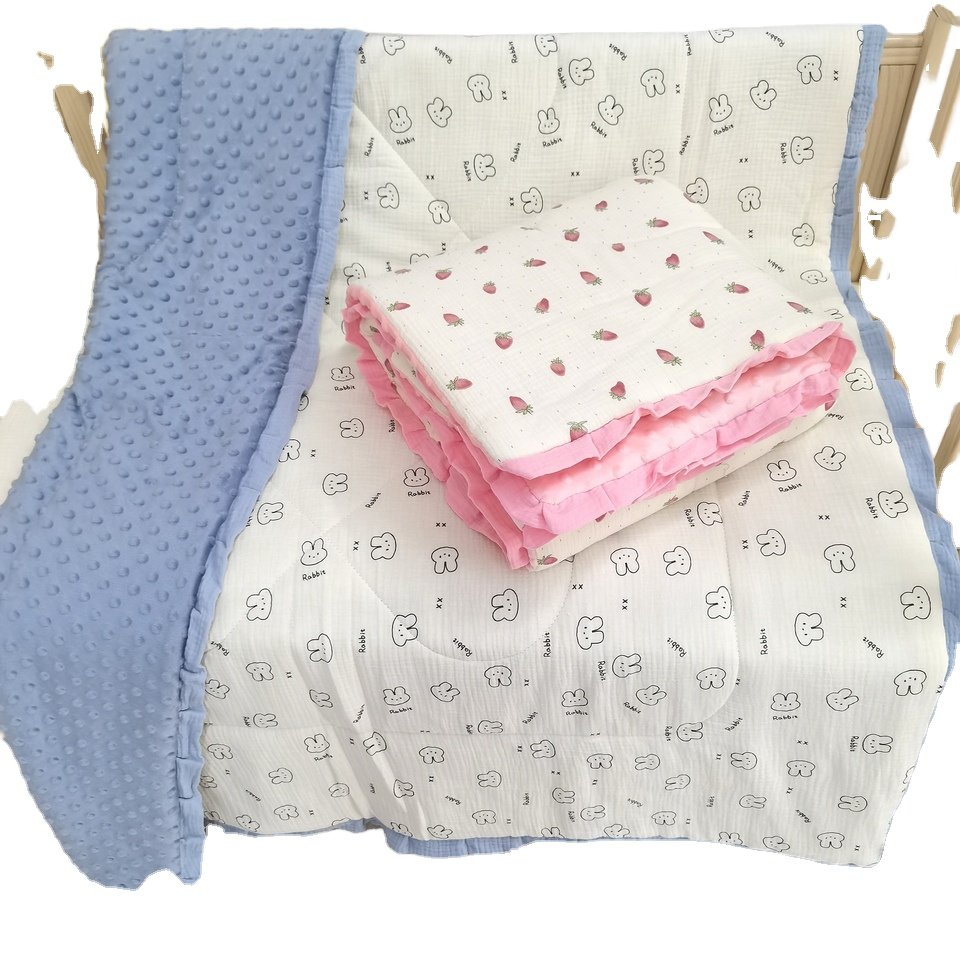 cotton printed cotton wrinkled fabric, 100*100children's super soft baby blanket cover blanket