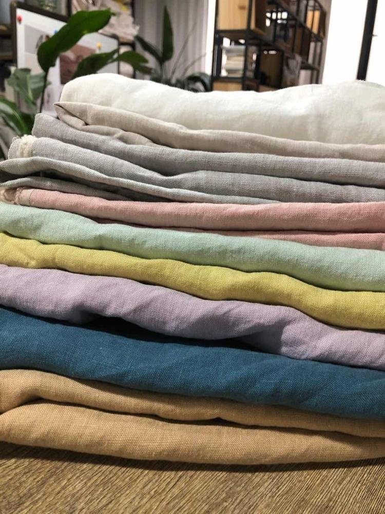 Wholesale Oeko High Quality Pure French Flax Linen Fabric180GSM Thick linen wide 110" for Linen bedding Curtain Garment blanket