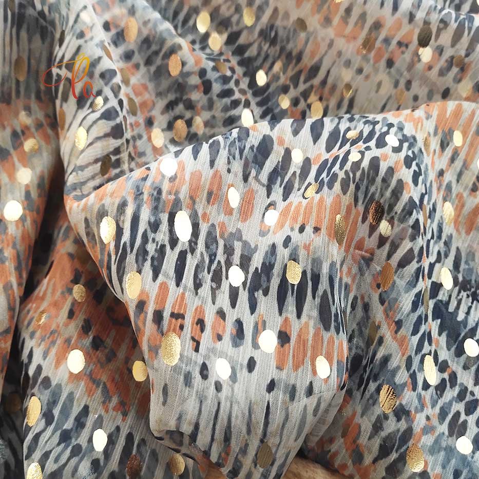 Custom Polka Dot Hot Stamping Polyester Woven Fabric Printed Chiffon Crepe Fabric For Women Dresses