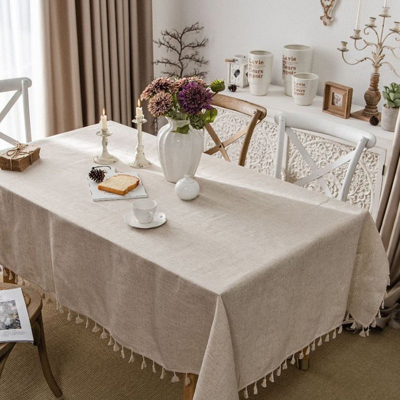 Simple ins style tassels modern plain color rectangular fabric dining table cloth