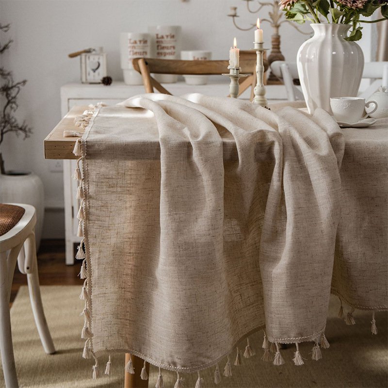 Simple ins style tassels modern plain color rectangular fabric dining table cloth