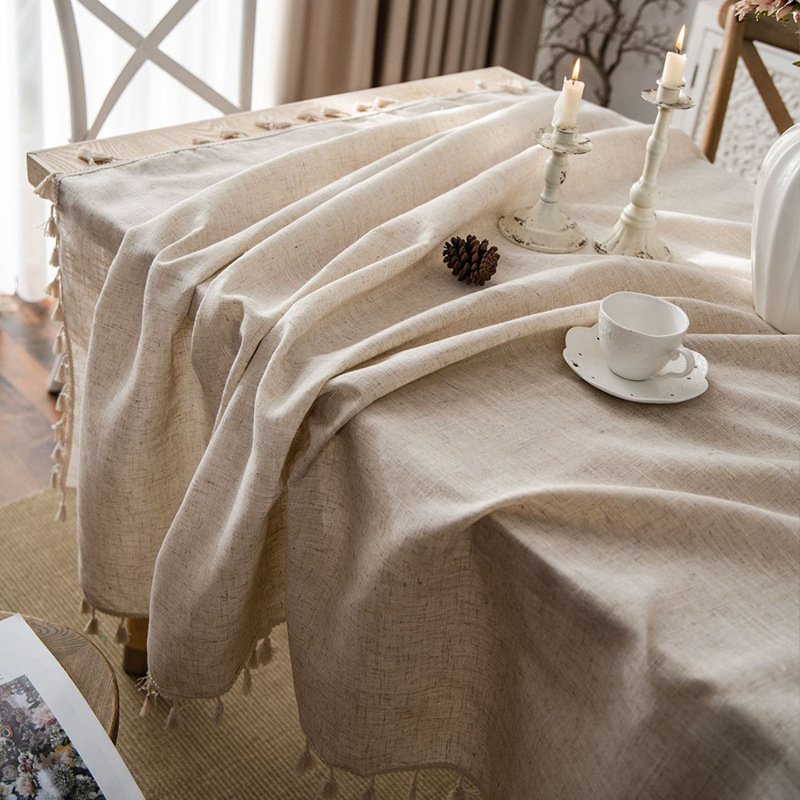 Simple ins style tassels modern plain color rectangular fabric dining table cloth