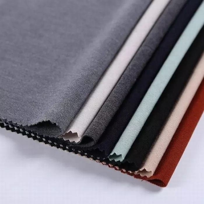 TR 250GSM recycled stretch solid twill woven polyester rayon fabric with spandex suiting fabric for thobe pant or dress
